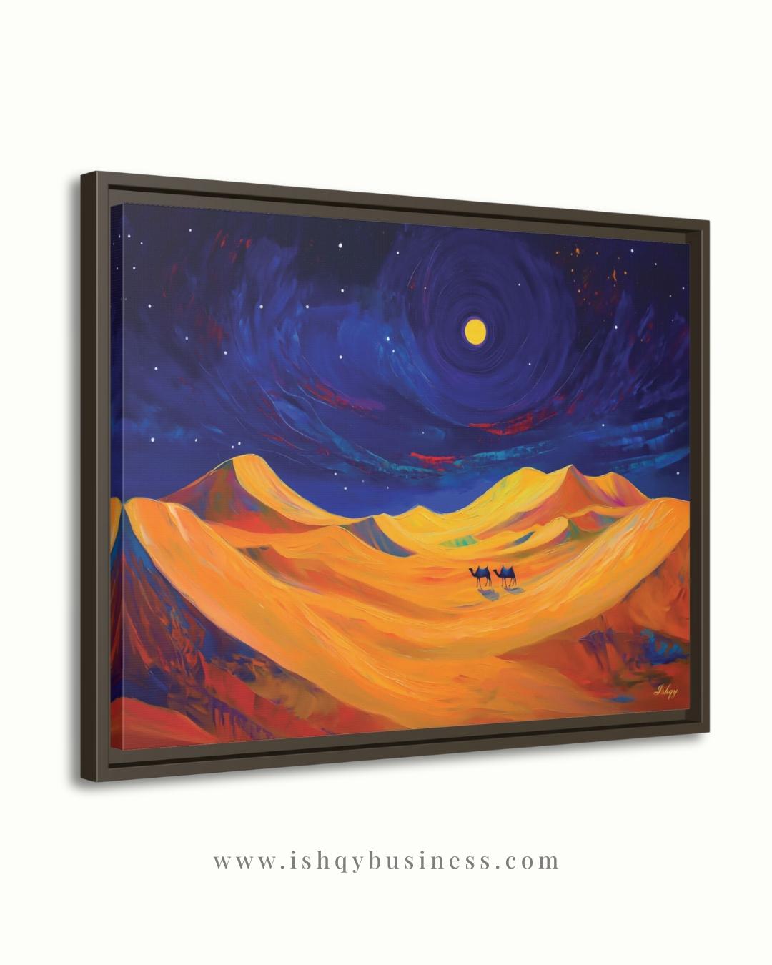 Desert Night Camel Painting, Sahara Moon Landscape Art, Moroccan Wall Decor, Midnight Desert Canvas, Travel Inspired Home Art