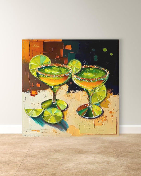 Margarita Cocktail Painting, Canvas & Framed Canvas Bar Wall Art, Lime Tequila Kitchen Decor, Colorful Mexican Art Print