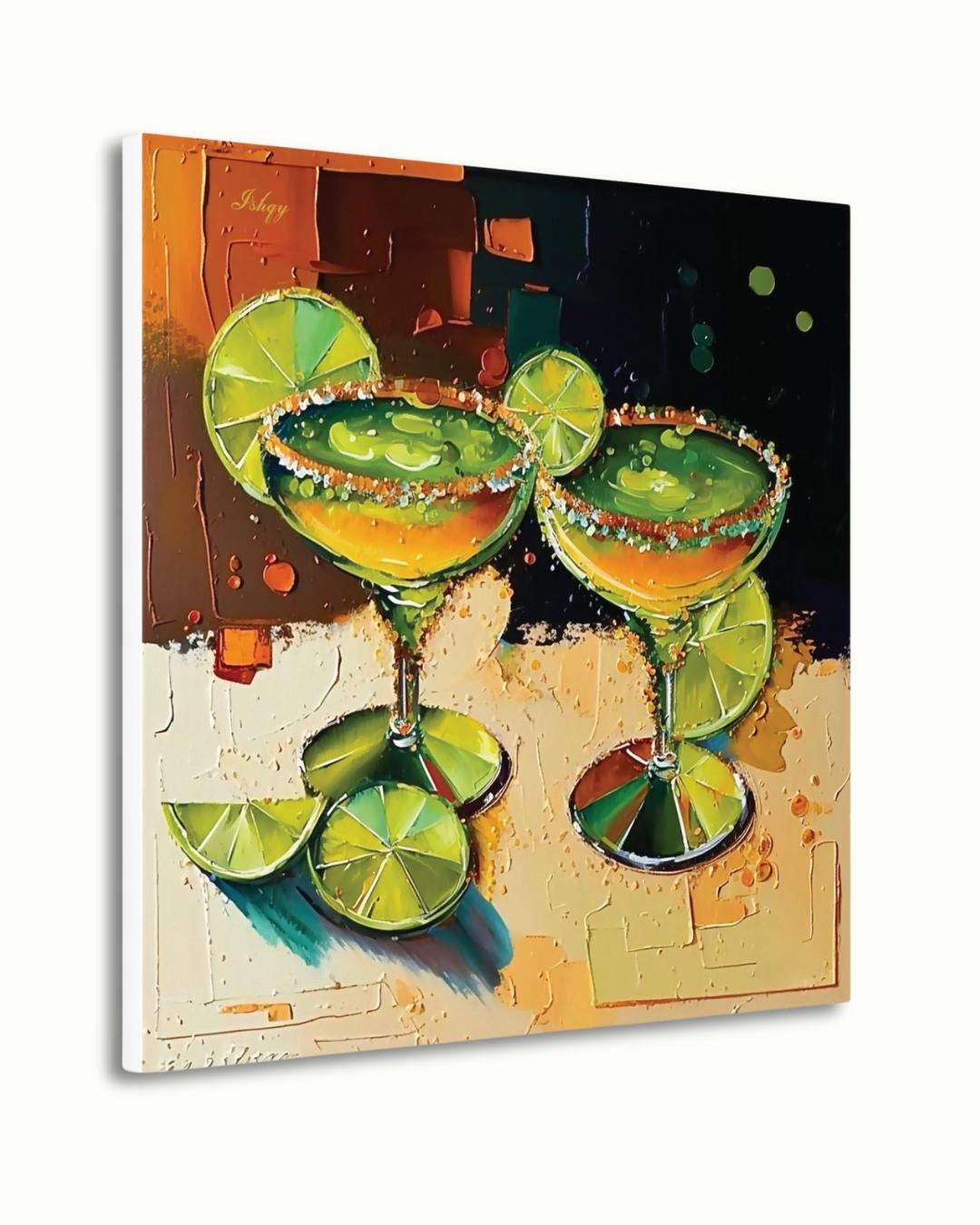 Margarita Cocktail Painting, Canvas & Framed Canvas Bar Wall Art, Lime Tequila Kitchen Decor, Colorful Mexican Art Print