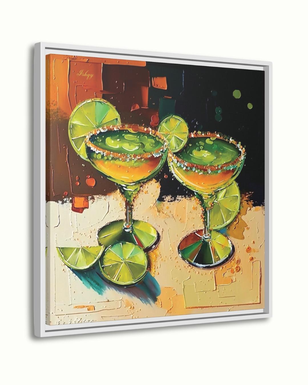 Margarita Cocktail Painting, Canvas & Framed Canvas Bar Wall Art, Lime Tequila Kitchen Decor, Colorful Mexican Art Print