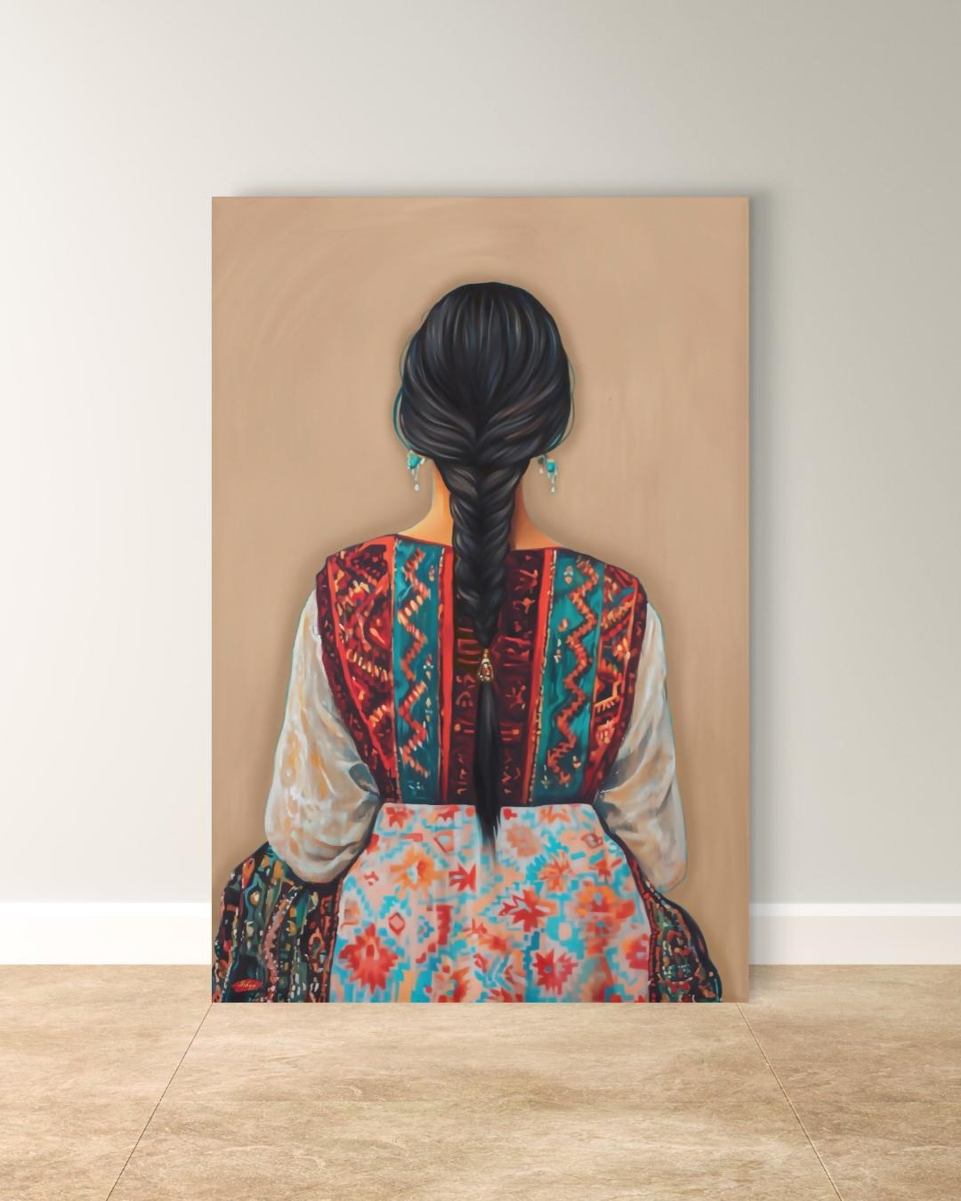 Uzbek Woman Wall Art, Central Asia Traditional Dress Canvas Print, Silk Road Ikat Boho Decor, Tribal Embroidery Framed Canvas Gift