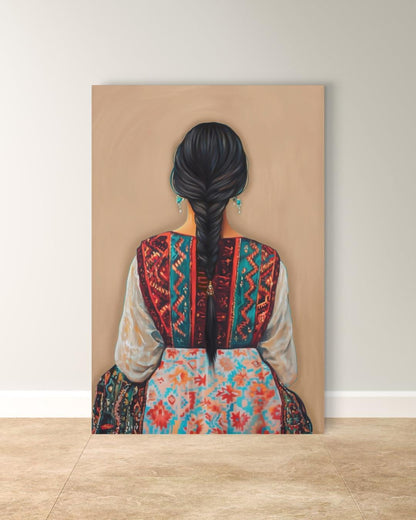 Uzbek Woman Wall Art, Central Asia Traditional Dress Canvas Print, Silk Road Ikat Boho Decor, Tribal Embroidery Framed Canvas Gift