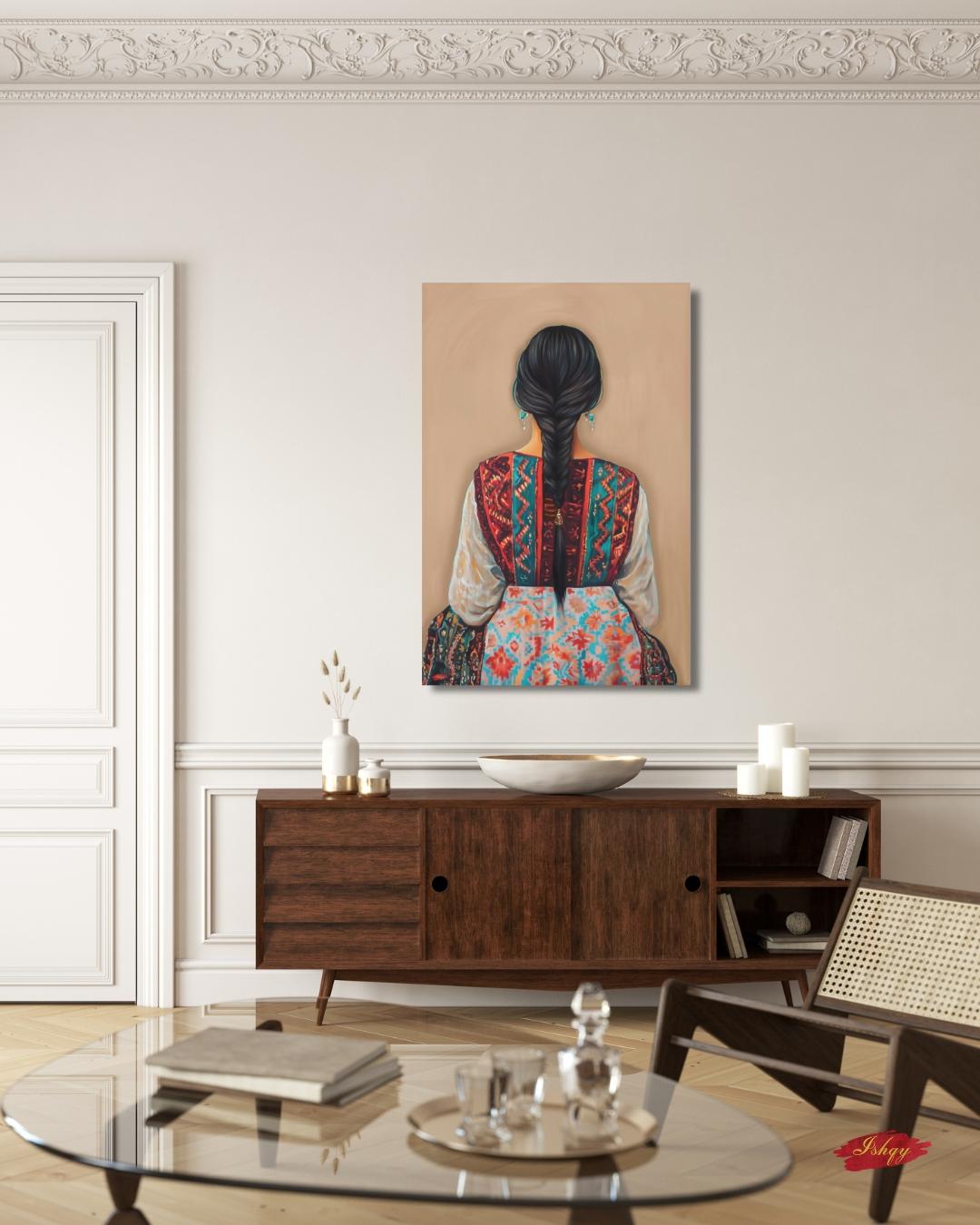 Uzbek Woman Wall Art, Central Asia Traditional Dress Canvas Print, Silk Road Ikat Boho Decor, Tribal Embroidery Framed Canvas Gift