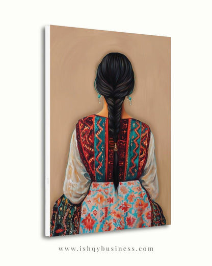 Uzbek Woman Wall Art, Central Asia Traditional Dress Canvas Print, Silk Road Ikat Boho Decor, Tribal Embroidery Framed Canvas Gift