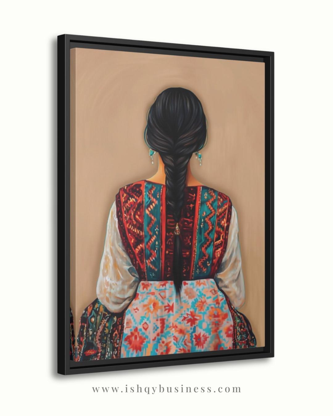 Uzbek Woman Wall Art, Central Asia Traditional Dress Canvas Print, Silk Road Ikat Boho Decor, Tribal Embroidery Framed Canvas Gift