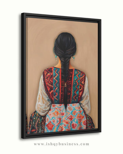 Uzbek Woman Wall Art, Central Asia Traditional Dress Canvas Print, Silk Road Ikat Boho Decor, Tribal Embroidery Framed Canvas Gift