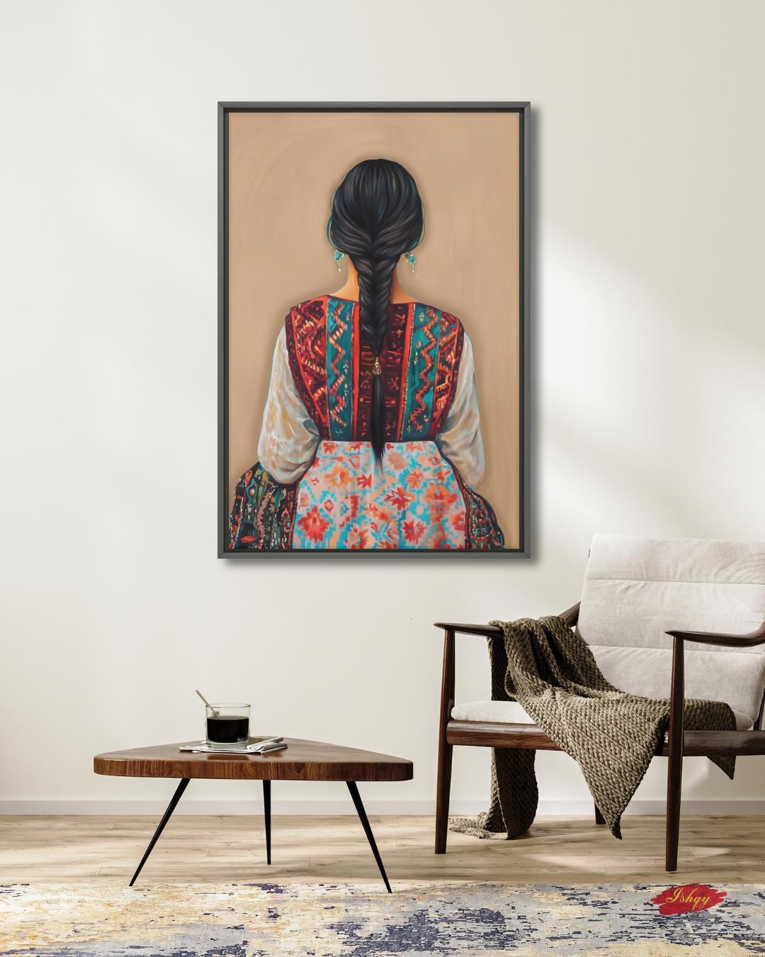 Uzbek Woman Wall Art, Central Asia Traditional Dress Canvas Print, Silk Road Ikat Boho Decor, Tribal Embroidery Framed Canvas Gift