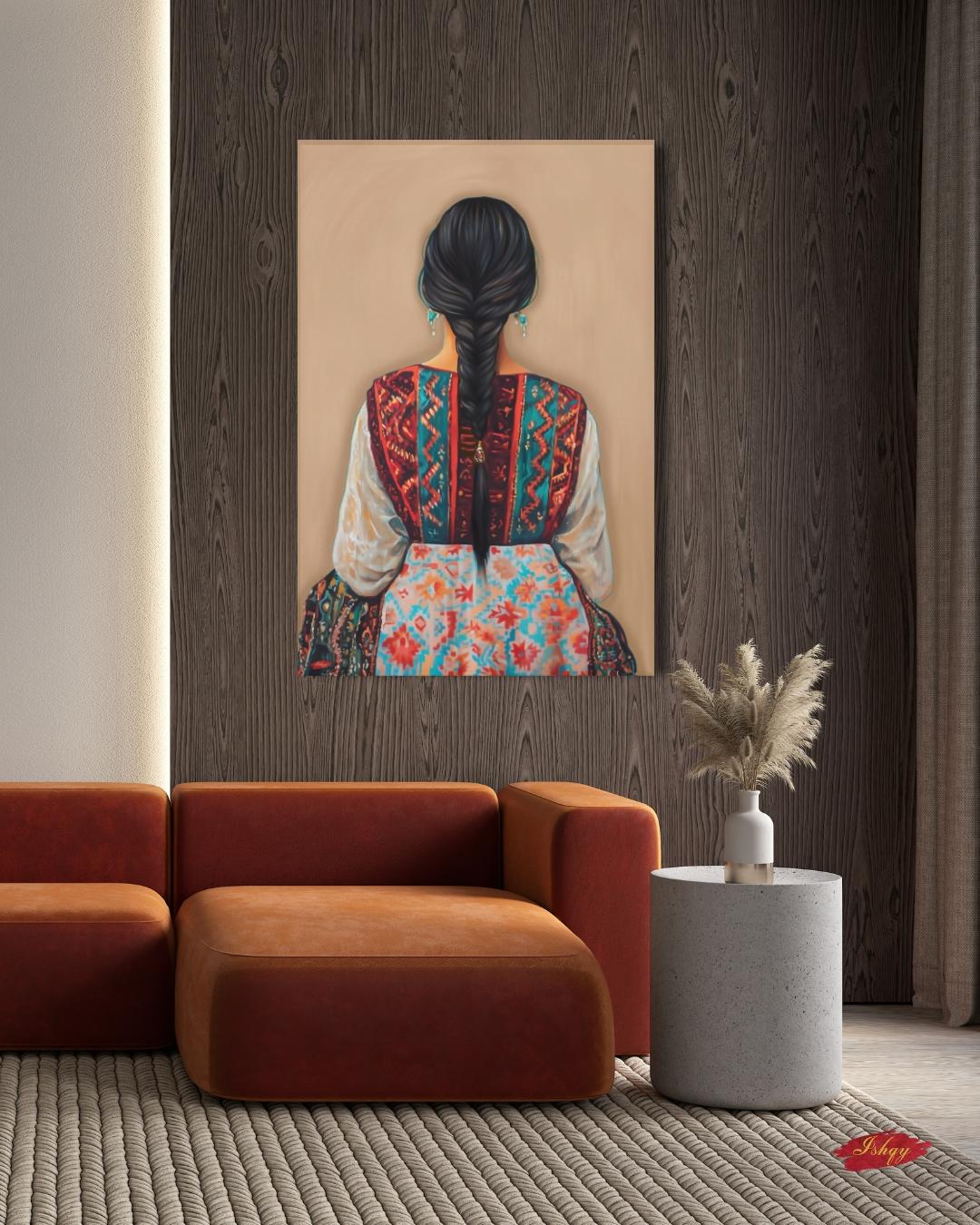 Uzbek Woman Portrait Painting Canvas Framed Canvas, Traditional Dress Art Print, Central Asian Wall Art For Living Room Bedroom, Boho Cultural Decor