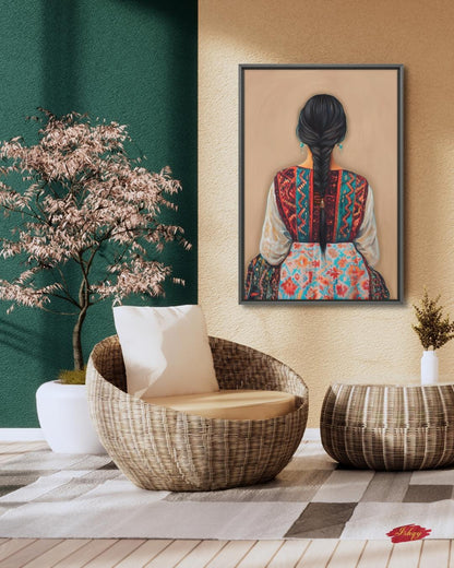Uzbek Woman Wall Art, Central Asia Traditional Dress Canvas Print, Silk Road Ikat Boho Decor, Tribal Embroidery Framed Canvas Gift