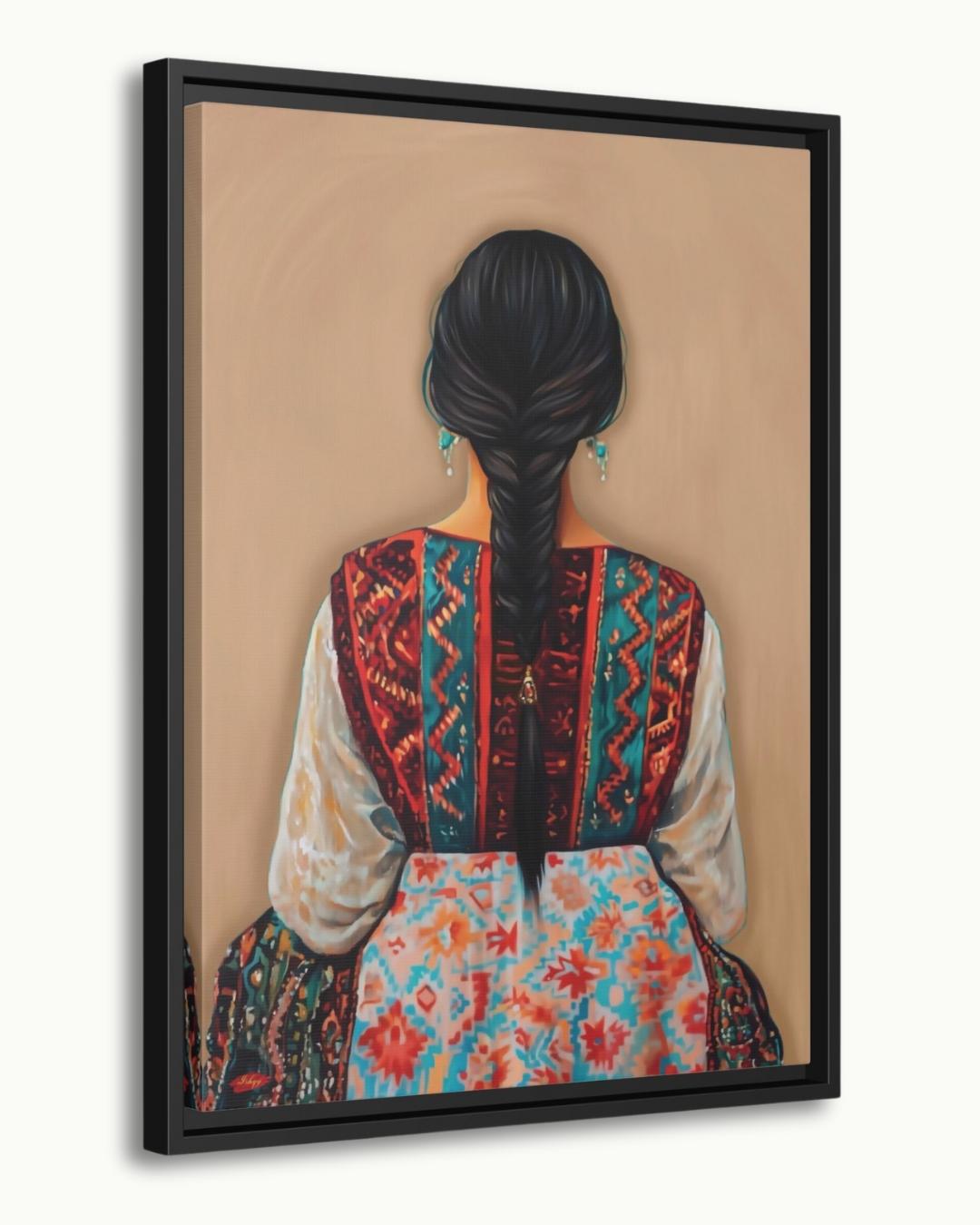 Uzbek Woman Portrait Painting Canvas Framed Canvas, Traditional Dress Art Print, Central Asian Wall Art For Living Room Bedroom, Boho Cultural Decor