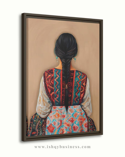 Uzbek Woman Wall Art, Central Asia Traditional Dress Canvas Print, Silk Road Ikat Boho Decor, Tribal Embroidery Framed Canvas Gift