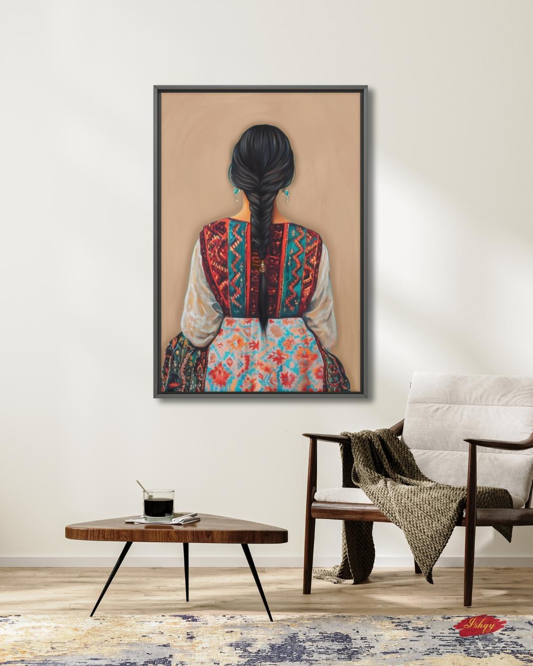 Uzbek Woman Portrait Painting Canvas Framed Canvas, Traditional Dress Art Print, Central Asian Wall Art For Living Room Bedroom, Boho Cultural Decor
