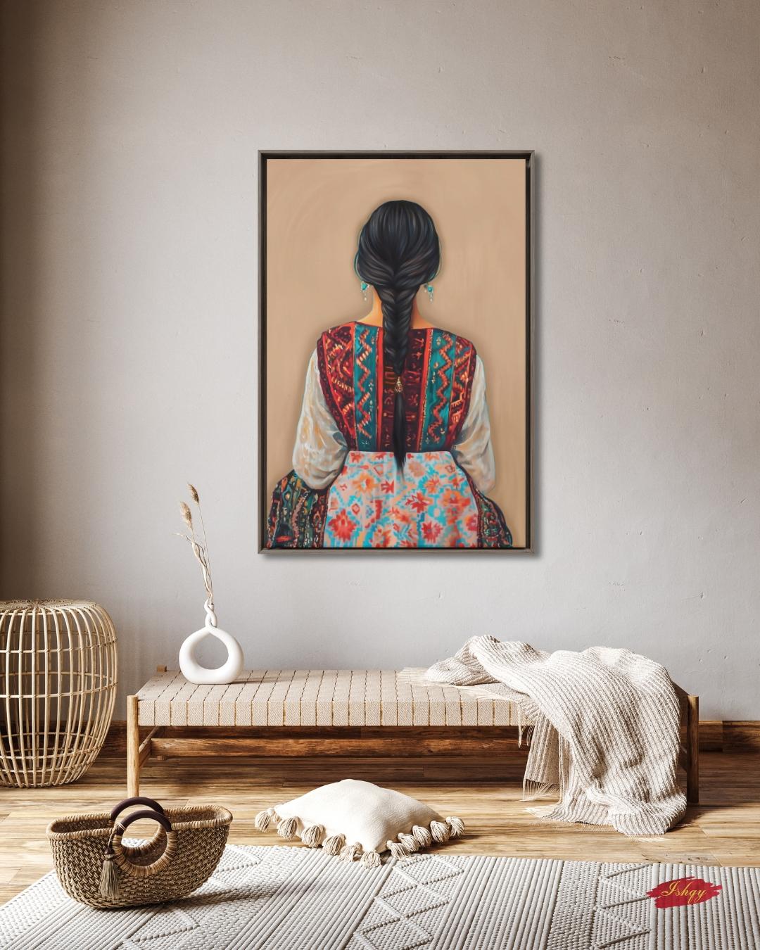 Uzbek Woman Wall Art, Central Asia Traditional Dress Canvas Print, Silk Road Ikat Boho Decor, Tribal Embroidery Framed Canvas Gift