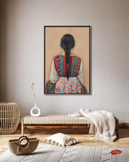 Uzbek Woman Wall Art, Central Asia Traditional Dress Canvas Print, Silk Road Ikat Boho Decor, Tribal Embroidery Framed Canvas Gift