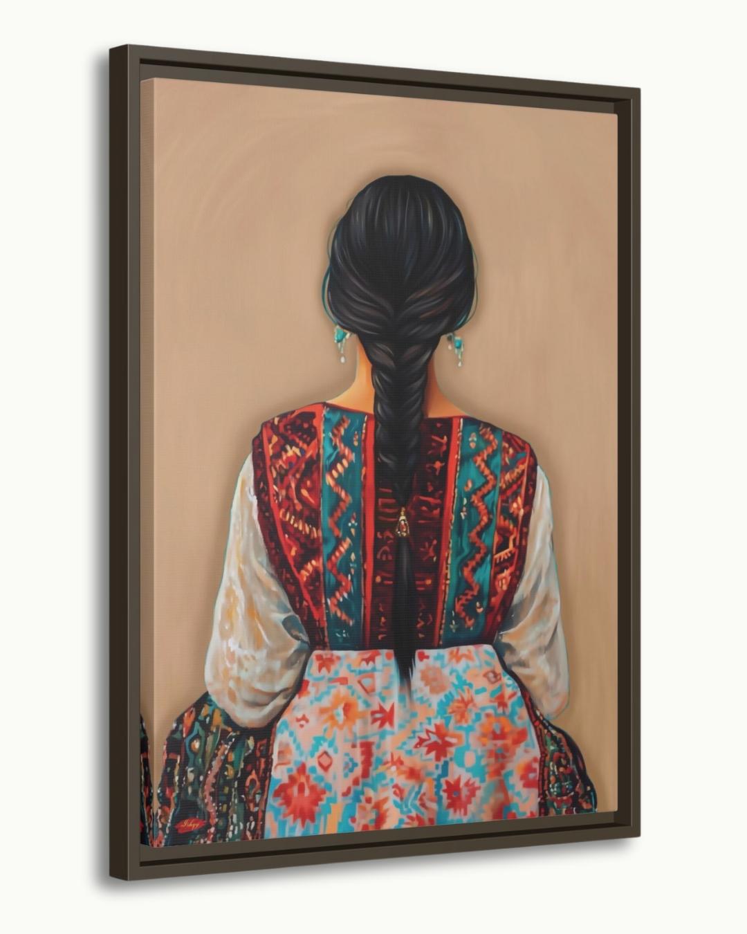 Uzbek Woman Portrait Painting Canvas Framed Canvas, Traditional Dress Art Print, Central Asian Wall Art For Living Room Bedroom, Boho Cultural Decor