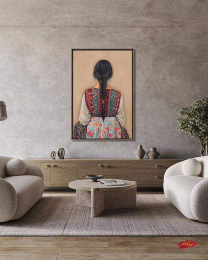 Uzbek Woman Wall Art, Central Asia Traditional Dress Canvas Print, Silk Road Ikat Boho Decor, Tribal Embroidery Framed Canvas Gift