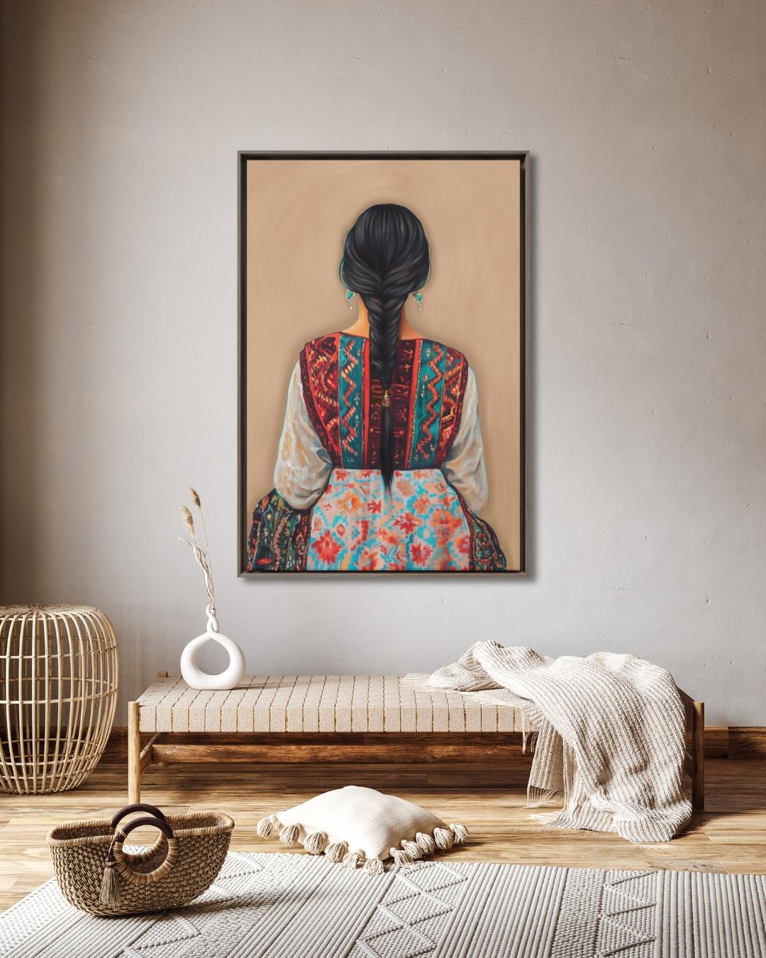 Uzbek Woman Portrait Painting Canvas Framed Canvas, Traditional Dress Art Print, Central Asian Wall Art For Living Room Bedroom, Boho Cultural Decor
