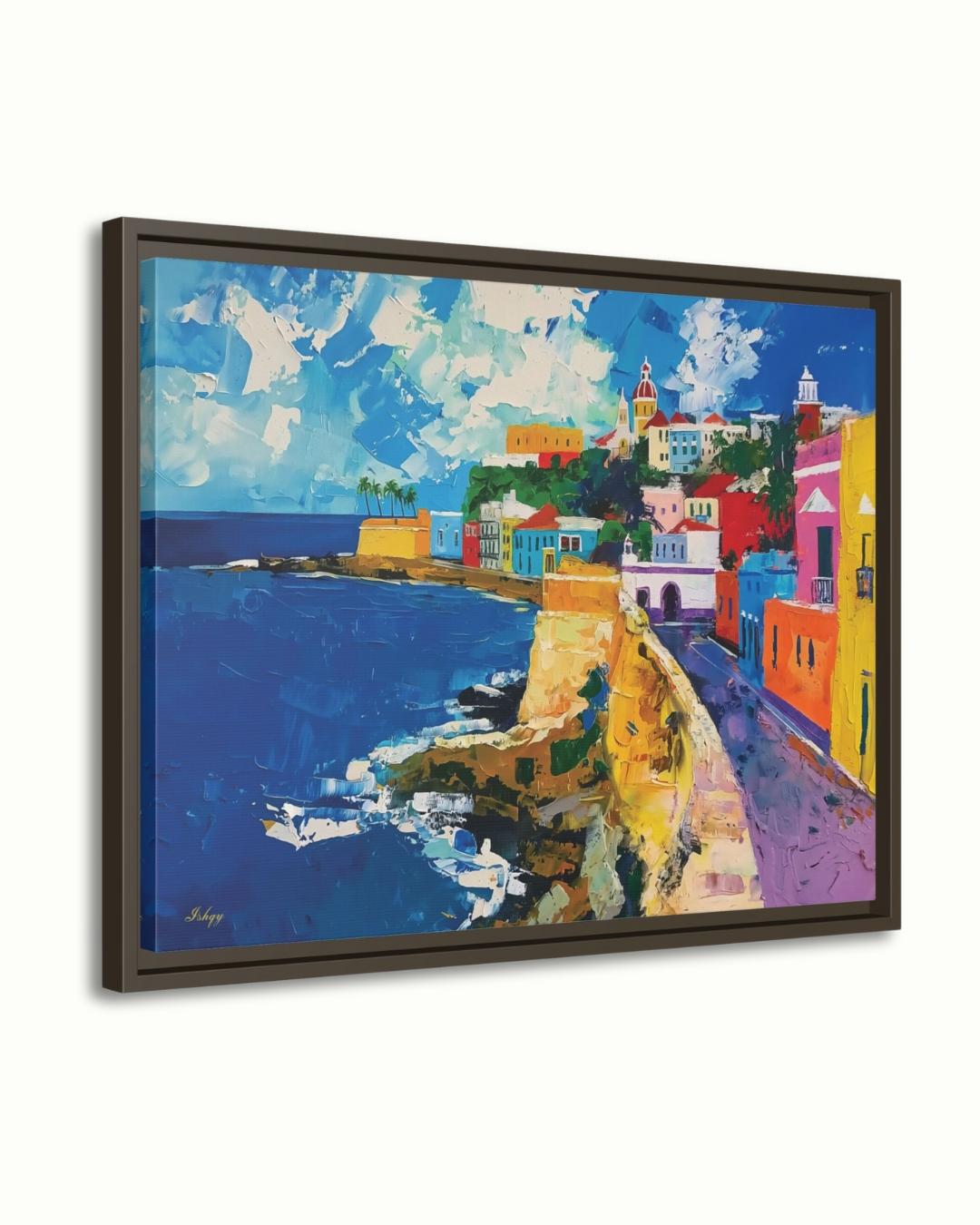 San Juan Puerto Rico Wall Art Print, Canvas, Framed Canvas, Old San Juan Colorful Coastal Cityscape Painting, Caribbean Travel Home Decor