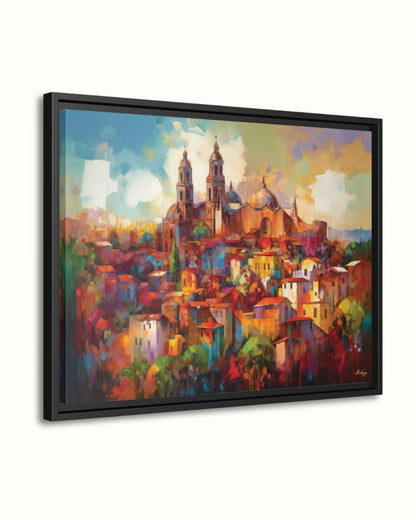 San Miguel de Allende Mexico Wall Art Print, Canvas, Framed Canvas, Colorful Colonial Cityscape Painting, Mexico Home Decor for Living Room