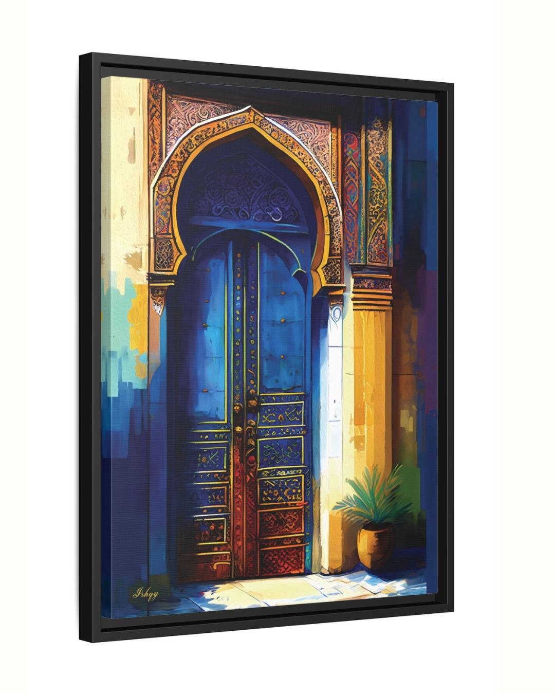 Moroccan Door Wall Art, Blue Archway Print, Vibrant Marrakech Canvas, Middle Eastern Architectural Artwork for Boho Home Entryway Living Room Decor