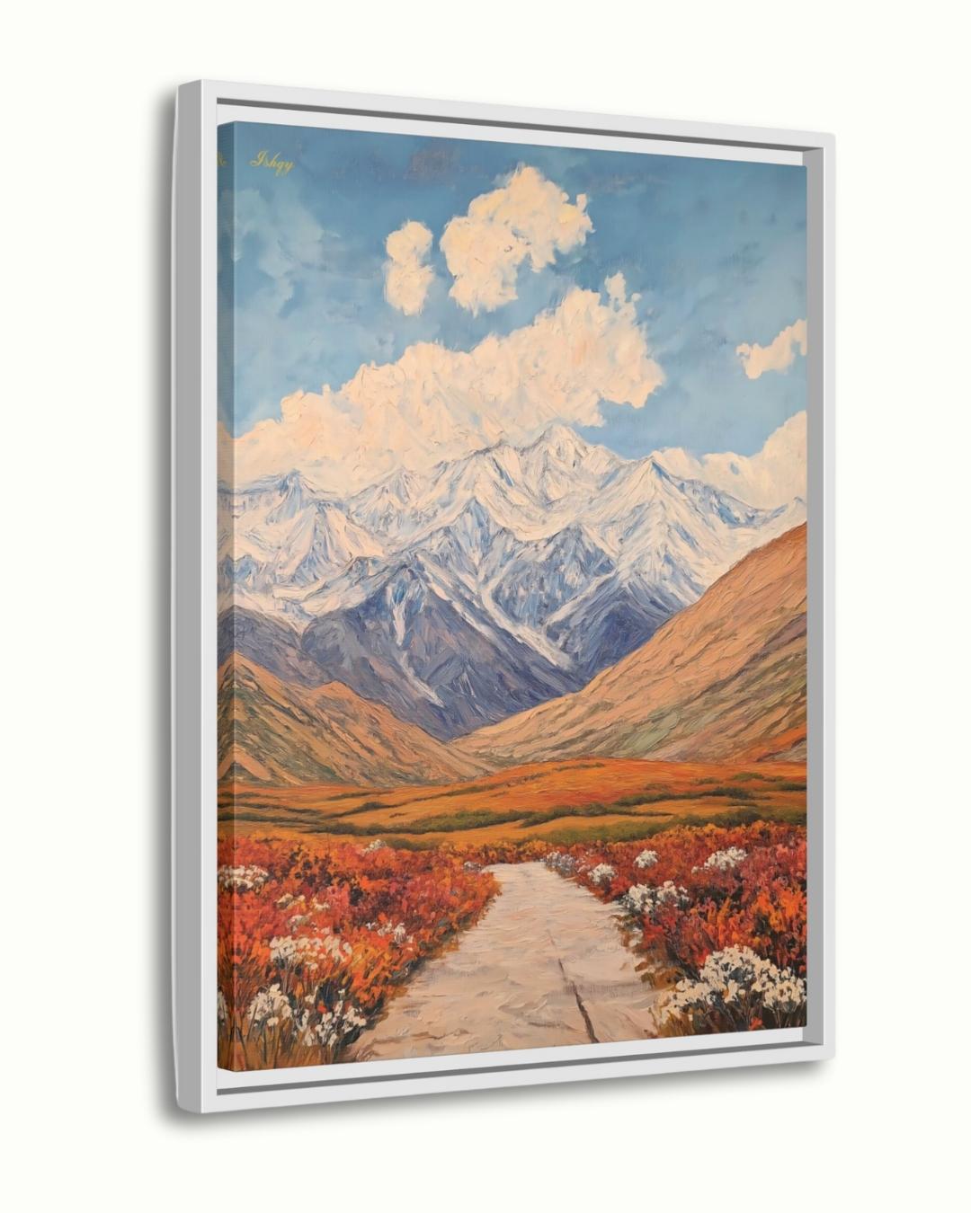 Tajikistan Mountain Landscape Painting, Pamir Range Canvas Wall Art, Colorful Nature Artwork of Central Asian Valley for Home or Office Decor
