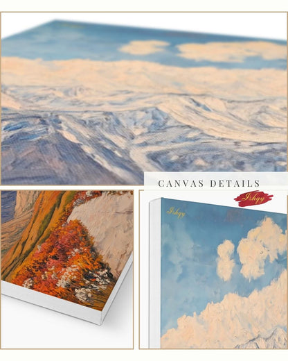 Tajikistan Mountain Landscape Painting, Pamir Range Canvas Wall Art, Colorful Nature Artwork of Central Asian Valley for Home or Office Decor