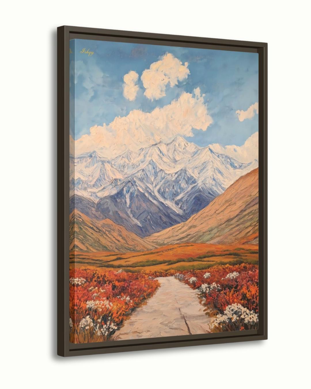Tajikistan Mountain Landscape Painting, Pamir Range Canvas Wall Art, Colorful Nature Artwork of Central Asian Valley for Home or Office Decor