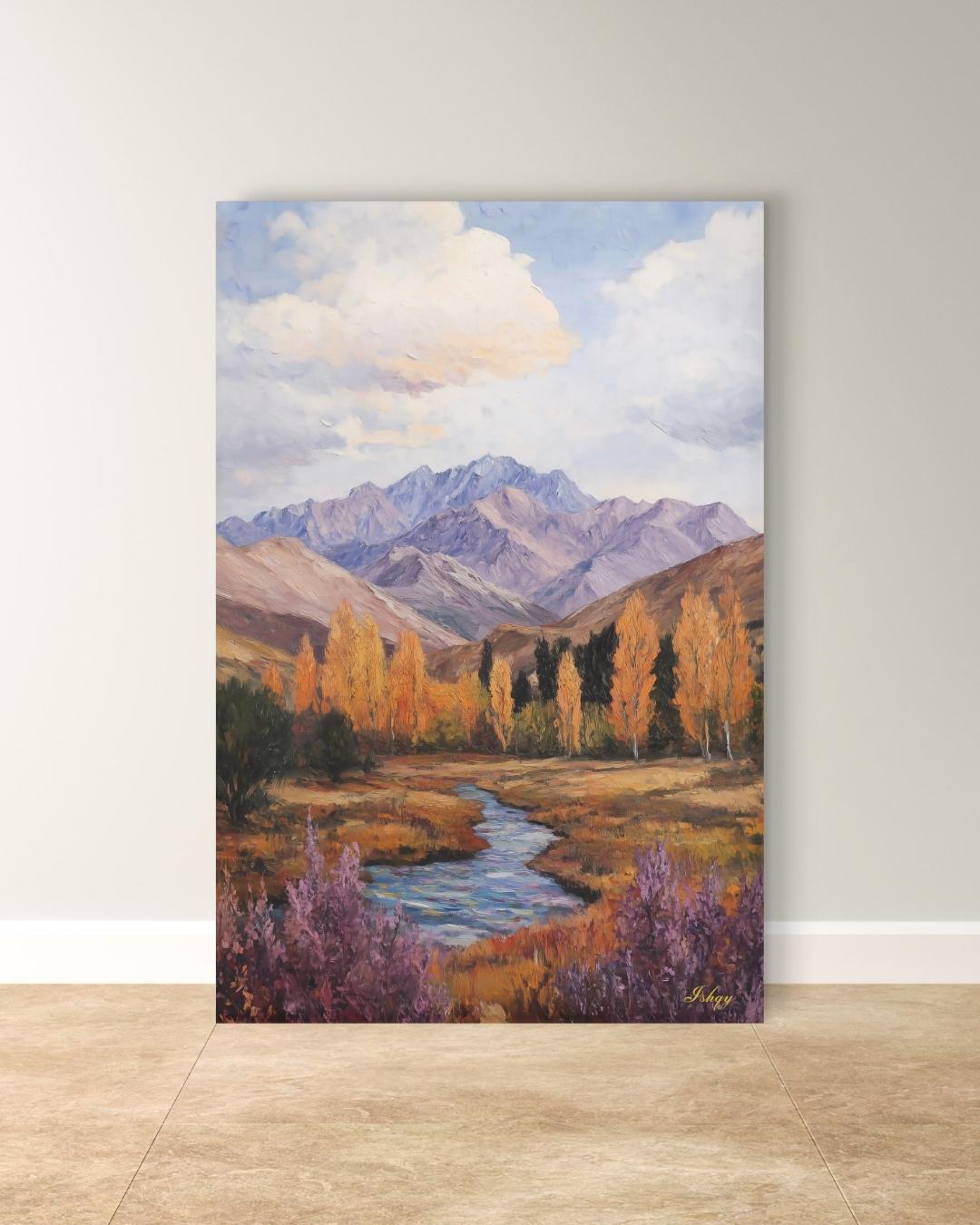 Fann Mountains Tajikistan Wall Art Canvas, Mountain Landscape Painting Print, Central Asia Nature Decor, Scenic Travel Art Gift