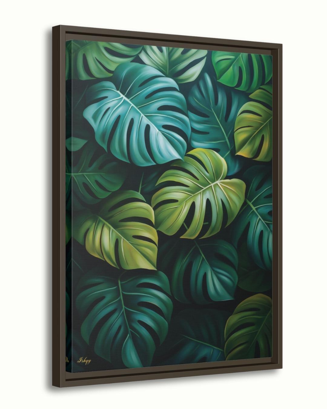 Monstera Leaves Wall Art Print, Canvas, Framed Canvas, Tropical Botanical Greenery, Jungle Leaf Painting for Living Room Bedroom Home Decor