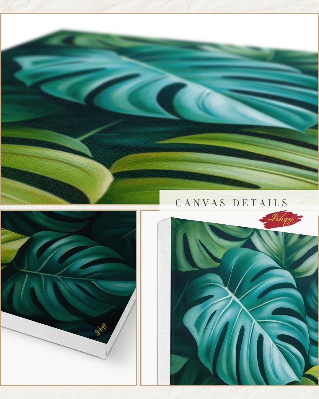 Monstera Leaves Wall Art Print, Canvas, Framed Canvas, Tropical Botanical Greenery, Jungle Leaf Painting for Living Room Bedroom Home Decor. monstera wall art, tropical leaves art, botanical wall art, jungle leaf painting, monstera leaf print, canvas wall art, framed canvas, art print, tropical home decor, living room decor, bedroom wall art, plant wall art, green botanical art