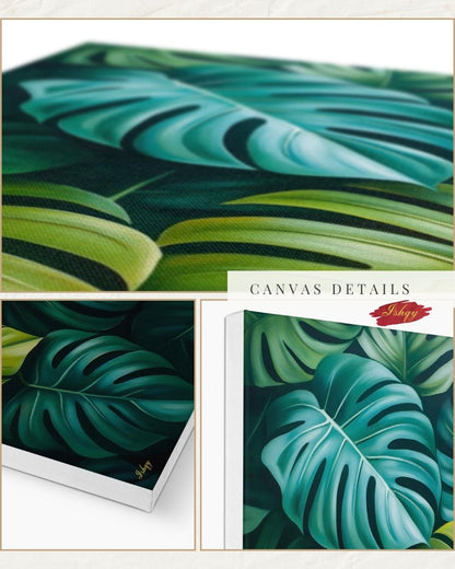 Monstera Leaves Wall Art Print, Canvas, Framed Canvas, Tropical Botanical Greenery, Jungle Leaf Painting for Living Room Bedroom Home Decor. monstera wall art, tropical leaves art, botanical wall art, jungle leaf painting, monstera leaf print, canvas wall art, framed canvas, art print, tropical home decor, living room decor, bedroom wall art, plant wall art, green botanical art