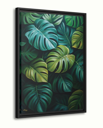 Monstera Leaves Wall Art Print, Canvas, Framed Canvas, Tropical Botanical Greenery, Jungle Leaf Painting for Living Room Bedroom Home Decor. monstera wall art, tropical leaves art, botanical wall art, jungle leaf painting, monstera leaf print, canvas wall art, framed canvas, art print, tropical home decor, living room decor, bedroom wall art, plant wall art, green botanical art