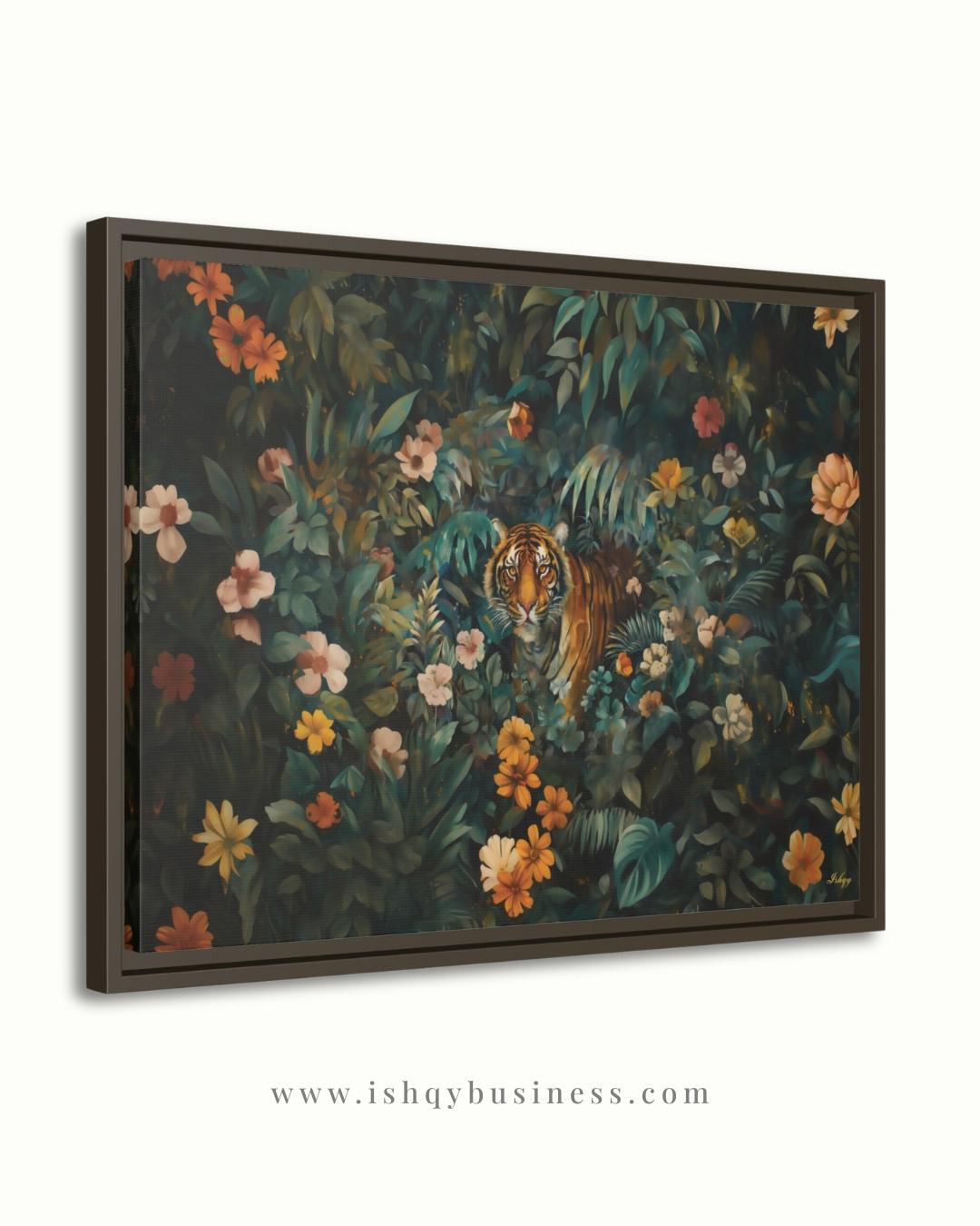 Tiger in Jungle Wall Art - Vibrant Bengal Tiger Painting for Exotic Nature Home Decor, Tropical Rainforest Animal Canvas or Framed Gift