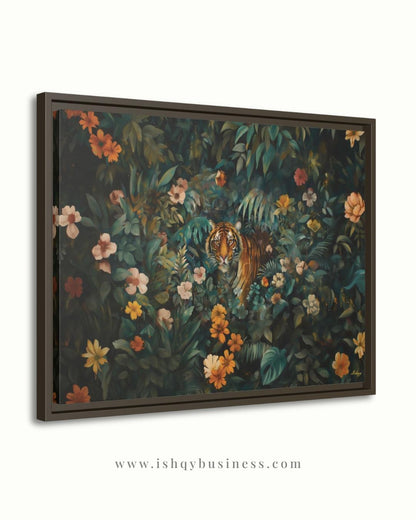 Tiger in Jungle Wall Art - Vibrant Bengal Tiger Painting for Exotic Nature Home Decor, Tropical Rainforest Animal Canvas or Framed Gift