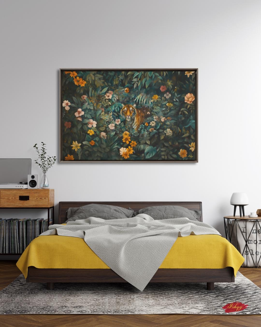 Tiger in Jungle Wall Art - Vibrant Bengal Tiger Painting for Exotic Nature Home Decor, Tropical Rainforest Animal Canvas or Framed Gift