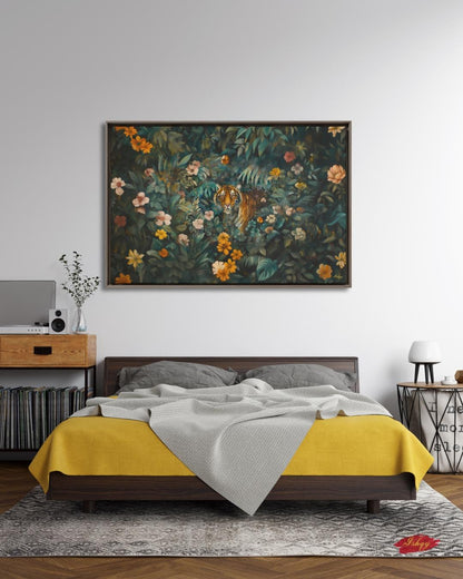 Tiger in Jungle Wall Art - Vibrant Bengal Tiger Painting for Exotic Nature Home Decor, Tropical Rainforest Animal Canvas or Framed Gift