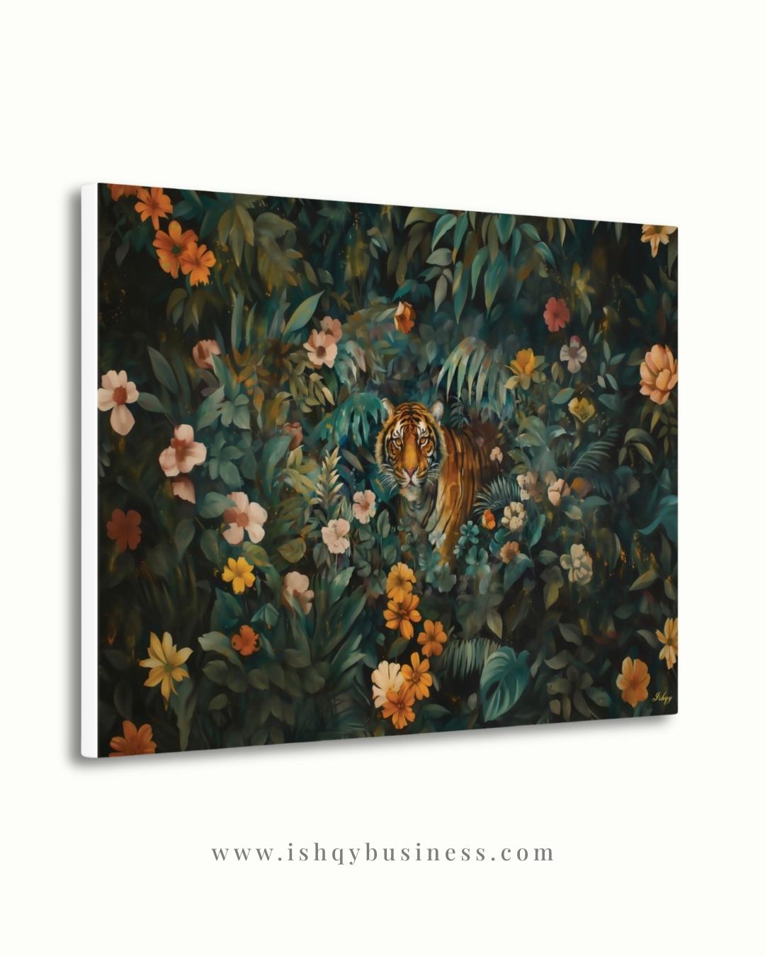 Tiger in Jungle Wall Art - Vibrant Bengal Tiger Painting for Exotic Nature Home Decor, Tropical Rainforest Animal Canvas or Framed Gift