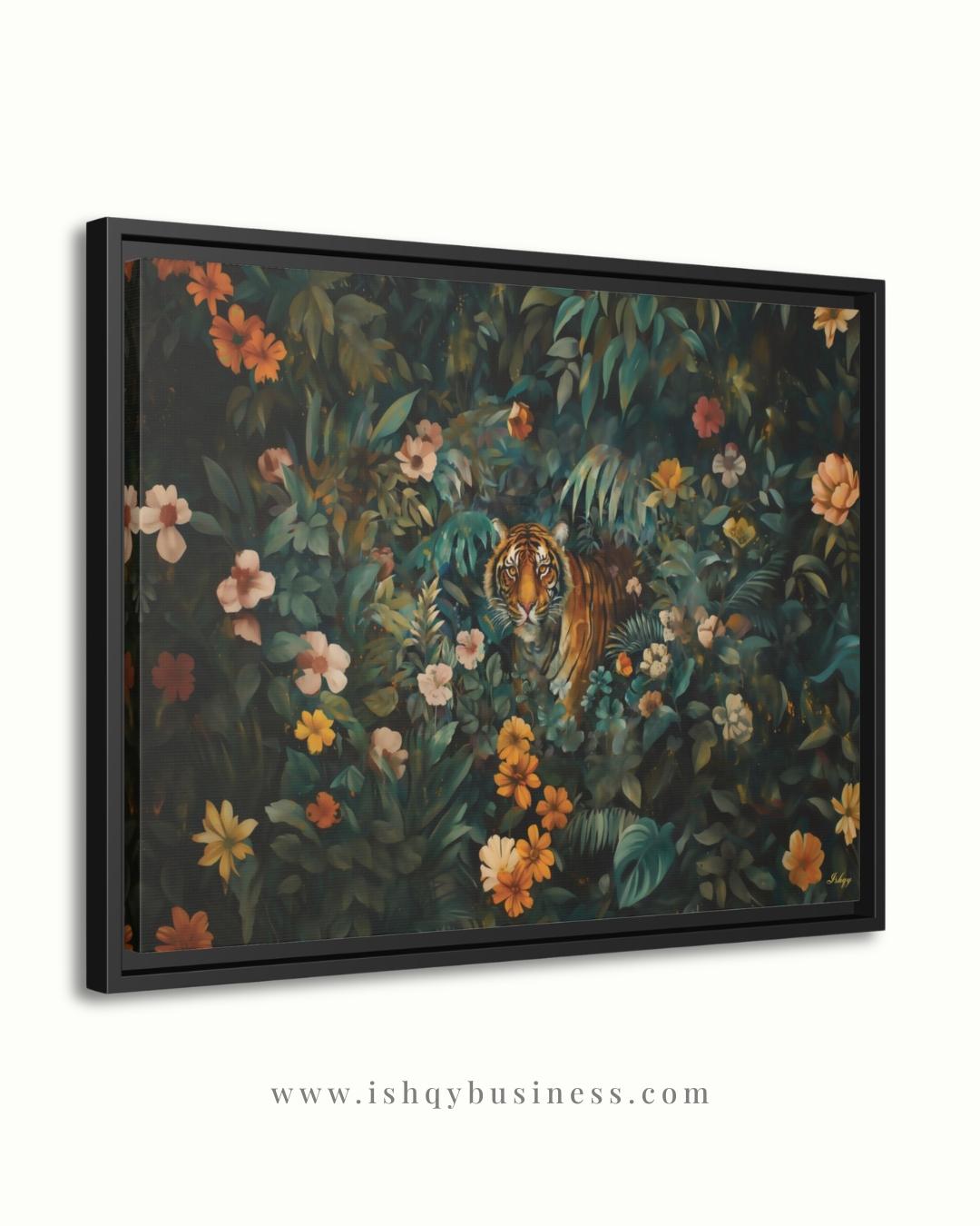 Tiger in Jungle Wall Art - Vibrant Bengal Tiger Painting for Exotic Nature Home Decor, Tropical Rainforest Animal Canvas or Framed Gift