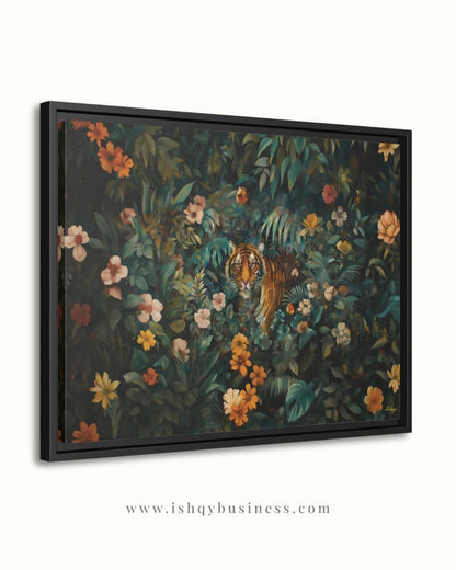 Tiger in Jungle Wall Art - Vibrant Bengal Tiger Painting for Exotic Nature Home Decor, Tropical Rainforest Animal Canvas or Framed Gift