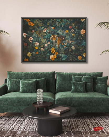 Tiger in Jungle Wall Art - Vibrant Bengal Tiger Painting for Exotic Nature Home Decor, Tropical Rainforest Animal Canvas or Framed Gift