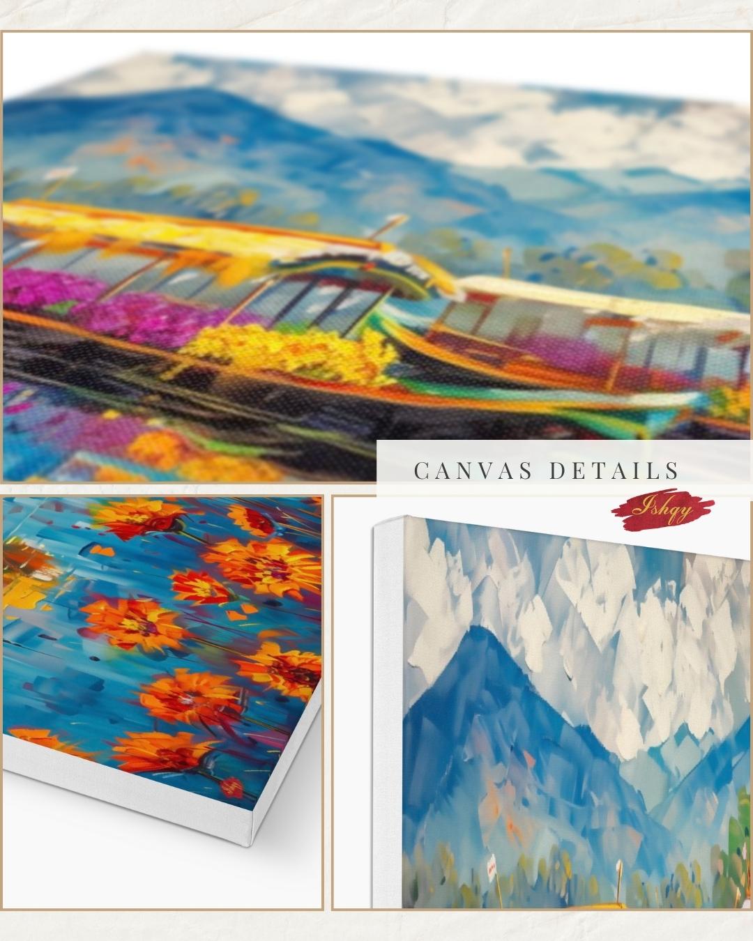 Kashmir Dal Lake Shikara Wall Art Print, Canvas, Framed Canvas, Srinagar Houseboat Floral Lake Landscape Painting, Himalayan Decor