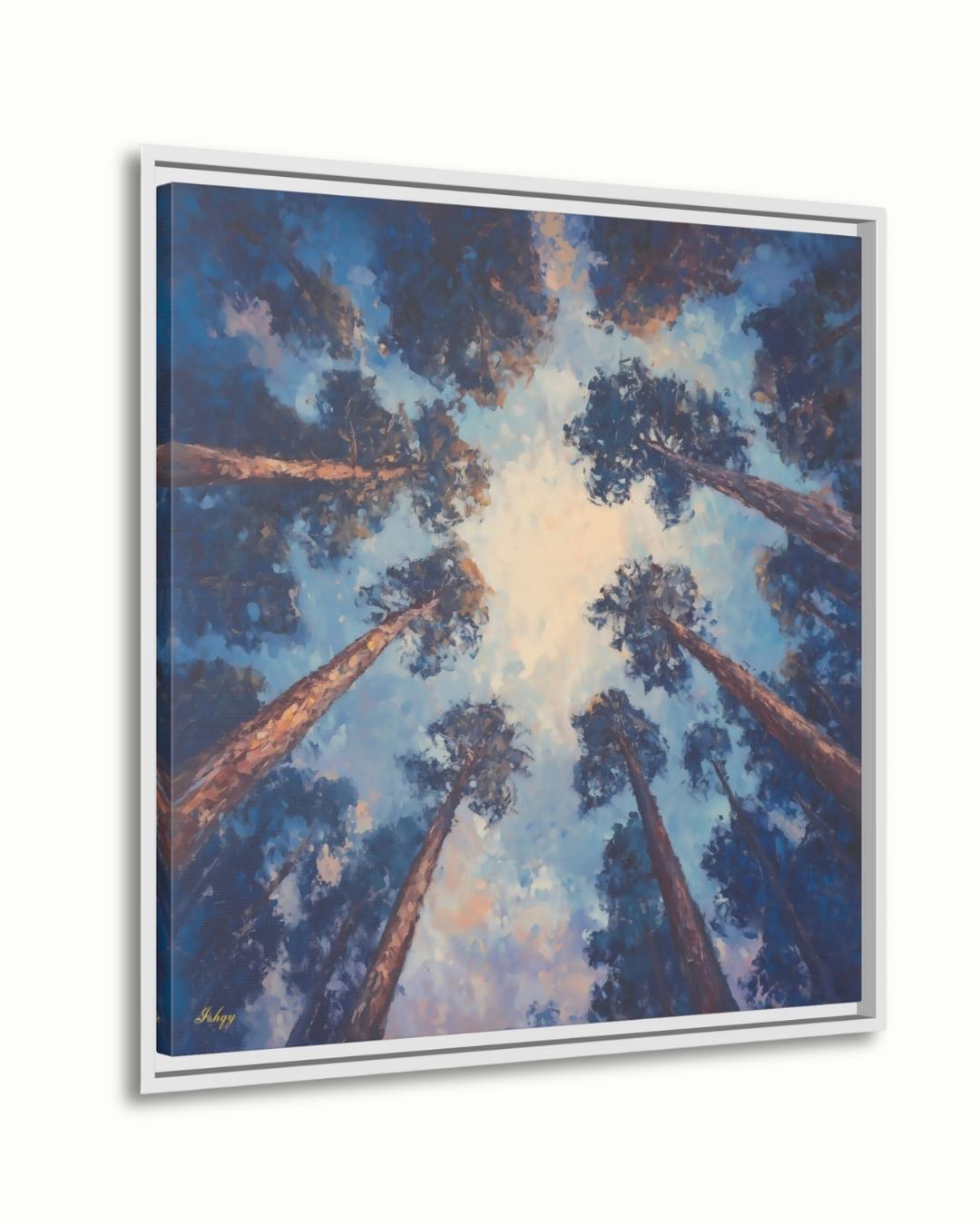 Majestic Redwood Forest Painting Print, Skyward Tree Canopy Landscape Wall Art, California Nature Canvas Living Room, Bedroom, Office Decor