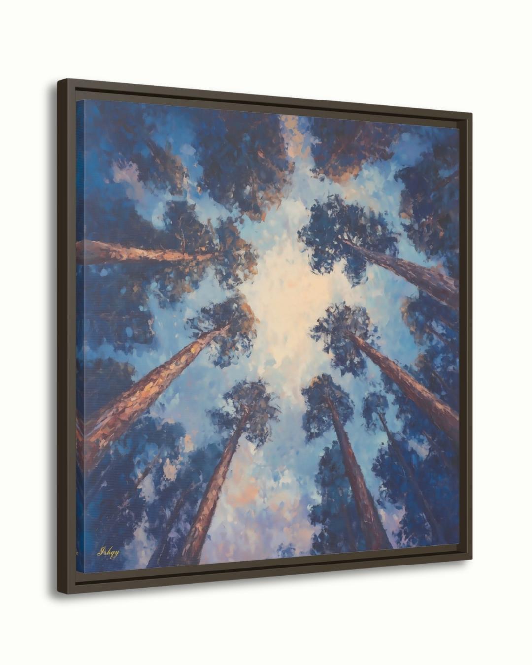 Majestic Redwood Forest Painting Print, Skyward Tree Canopy Landscape Wall Art, California Nature Canvas Living Room, Bedroom, Office Decor