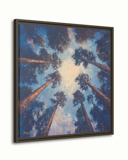 Majestic Redwood Forest Painting Print, Skyward Tree Canopy Landscape Wall Art, California Nature Canvas Living Room, Bedroom, Office Decor