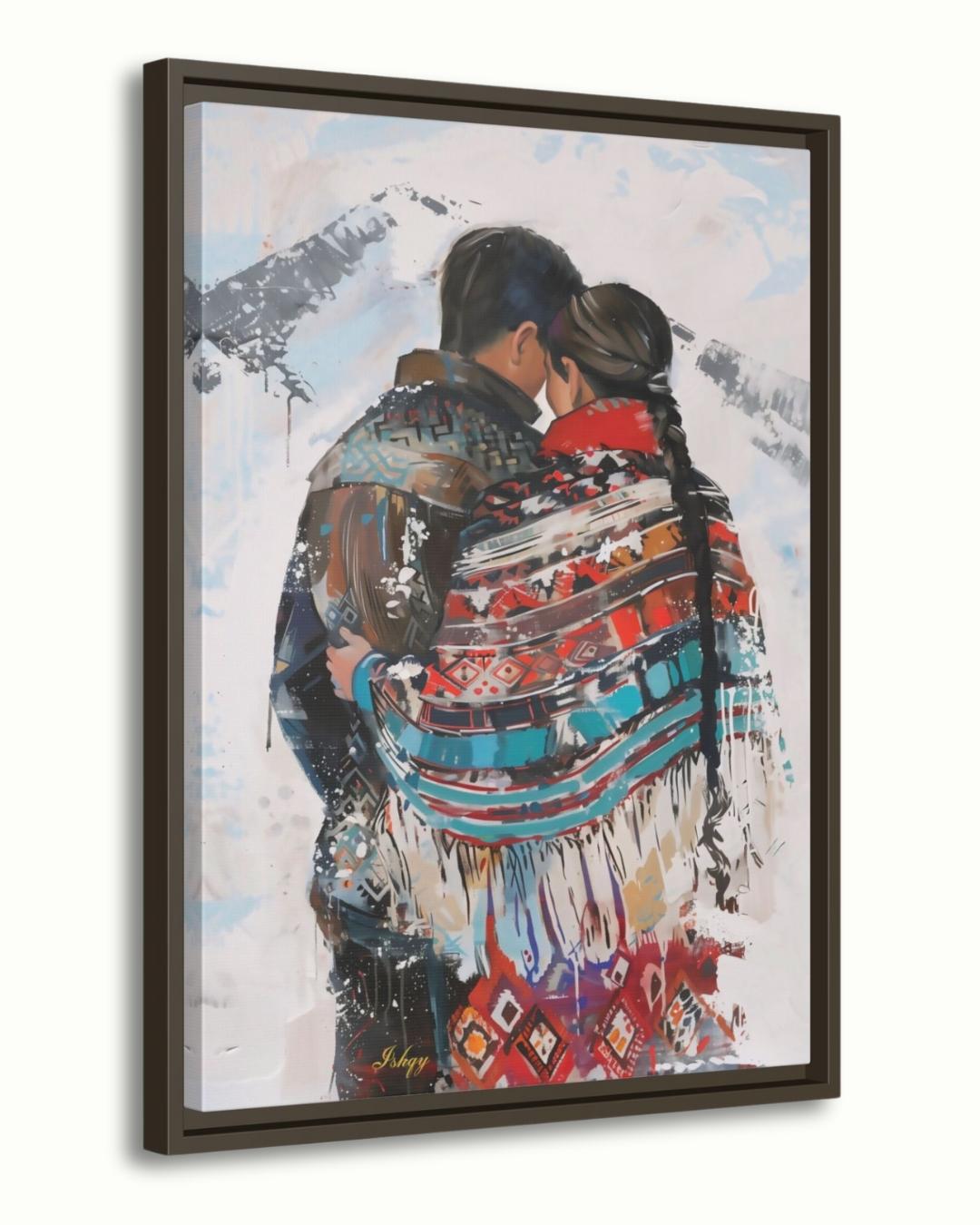 Sami Couple Portrait Painting Canvas Framed Canvas, Lapland Nordic Art Print, Scandinavian Mountain Wall Art For Cabin Living Room Bedroom, Cozy Decor