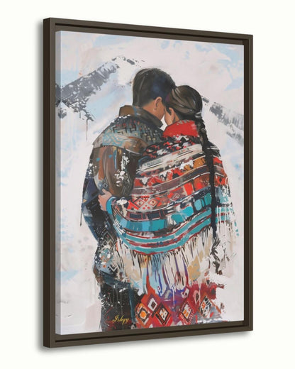 Sami Couple Portrait Painting Canvas Framed Canvas, Lapland Nordic Art Print, Scandinavian Mountain Wall Art For Cabin Living Room Bedroom, Cozy Decor