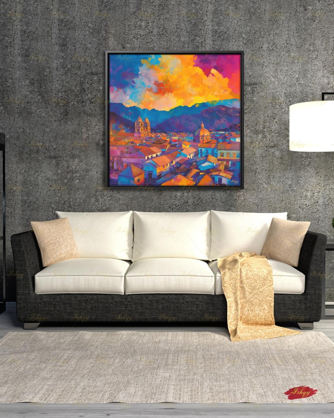 Cusco Wall Art, Colorful Peru Sunset Skyline Canvas Print, Vibrant Andes Cityscape Decor, Latin America Travel Art, Framed Canvas Gift