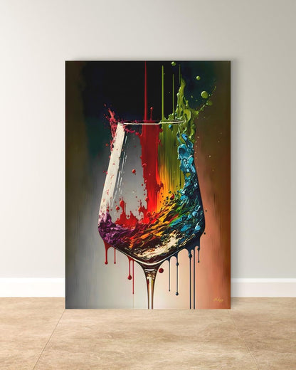 Colorful Wine Glass Painting Print, Canvas Art Prints, Wine Lover Gift, Abstract Wine Wall Decor & Gifts, Large Kitchen Wall Art, Bar Decor