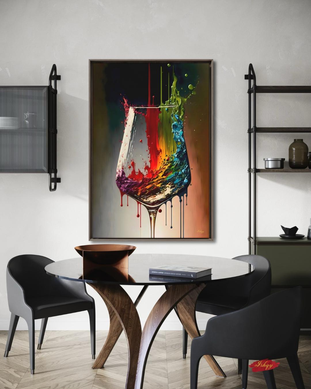 Colorful Wine Glass Painting Print, Canvas Art Prints, Wine Lover Gift, Abstract Wine Wall Decor & Gifts, Large Kitchen Wall Art, Bar Decor