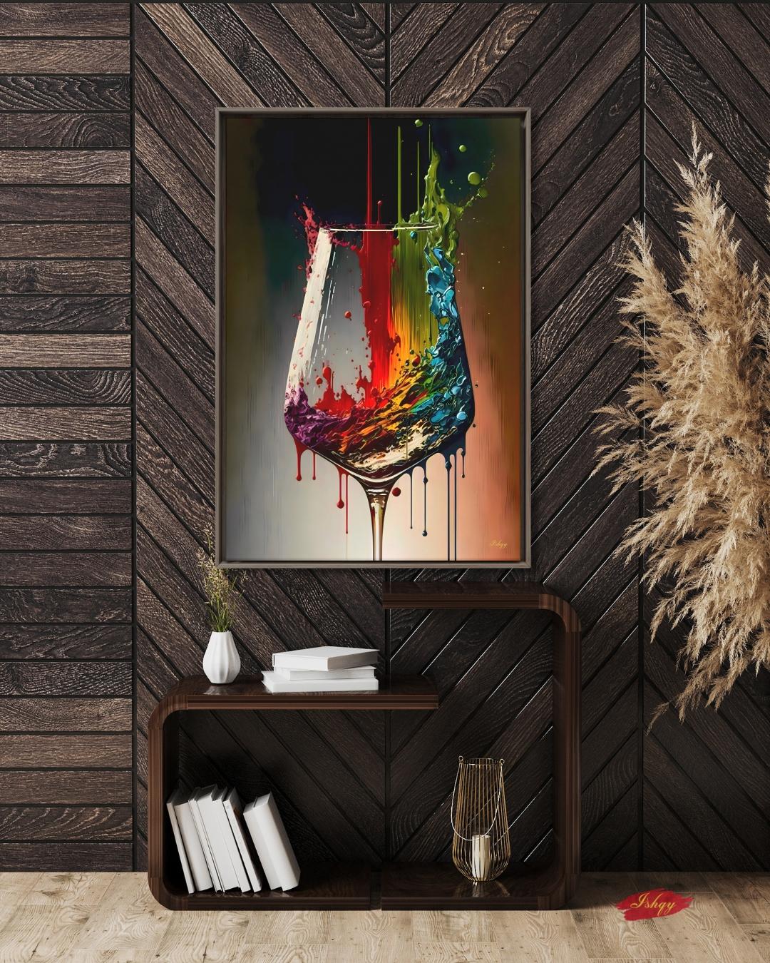 Colorful Wine Glass Painting Print, Canvas Art Prints, Wine Lover Gift, Abstract Wine Wall Decor & Gifts, Large Kitchen Wall Art, Bar Decor